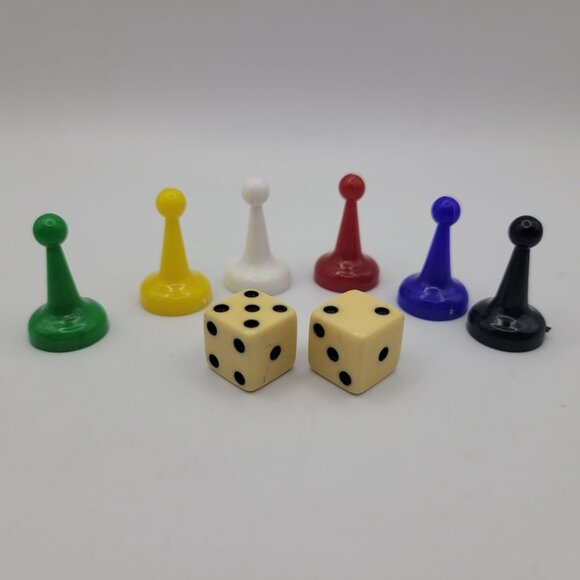 Careers Board Game Replacement Tokens Dice Six Pieces 1971 Purple Blue Yellow Re - Picture 5 of 5